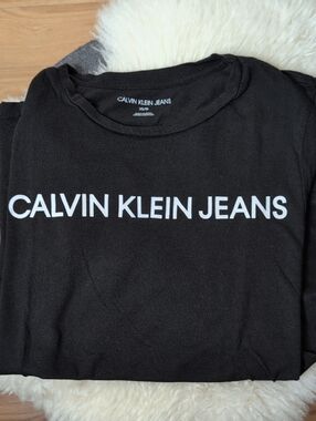 CALVIN KLEIN JEANS BLACK LOGO T-SHIRT MINIMALIST CREW NECK TOP